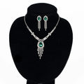 American and European Hot Sale Black and Blue Color Rhinestone  Metal and Diamond Braid and Wedding Necklace and Earring Set