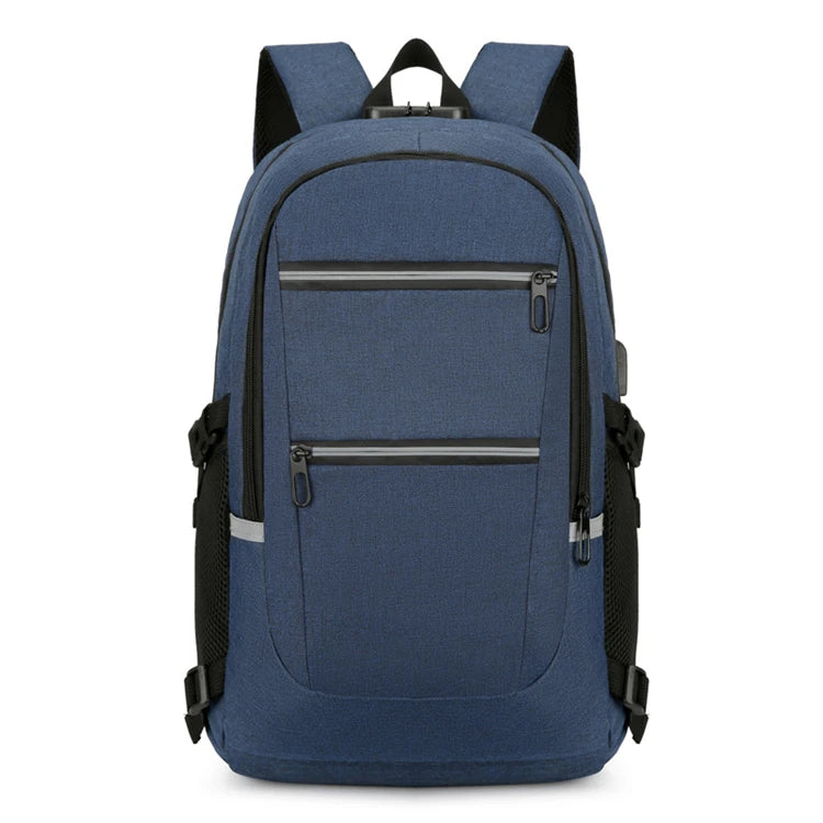 Trendy Business Travel Men Fashion Printed Waterproof Oxford Polyester Zipper USB Charging Port Arcuate Shoulder Strap