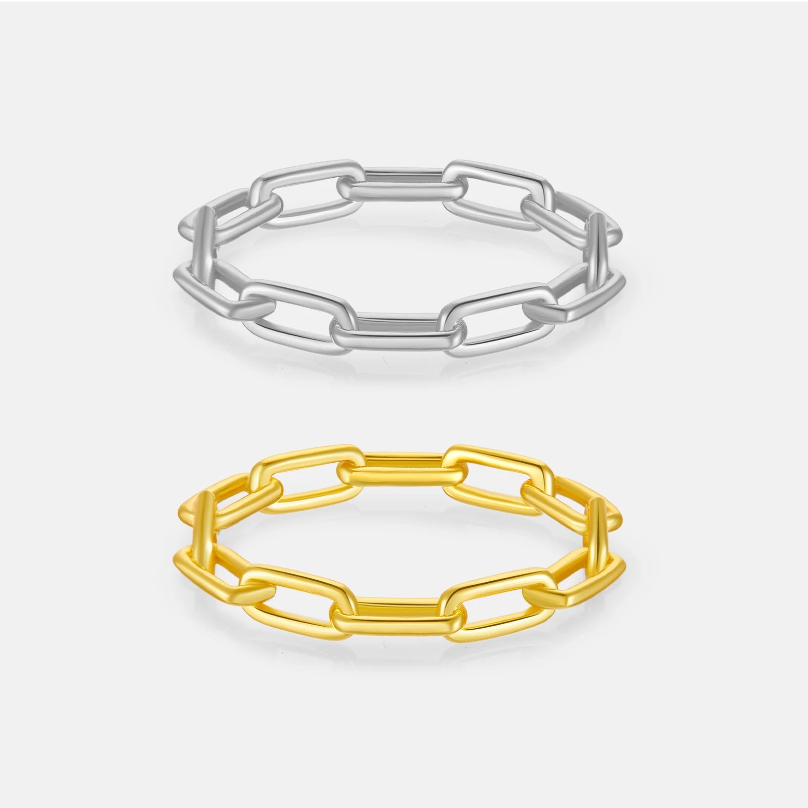FUAMAY 925 Sterling Silver Chain Ring 18k Gold Filled Paper Clip Ring Paperclip Chain Rings
