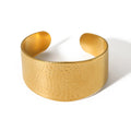 Elegant Stainless Steel 18K Gold Plated Wide Hammered Circle Open Cuff Bangle for Men