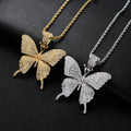 BINSHUO Hip Hop Real Gold Color Brass and Bling Zircon Butterfly Charm Pendant Necklace