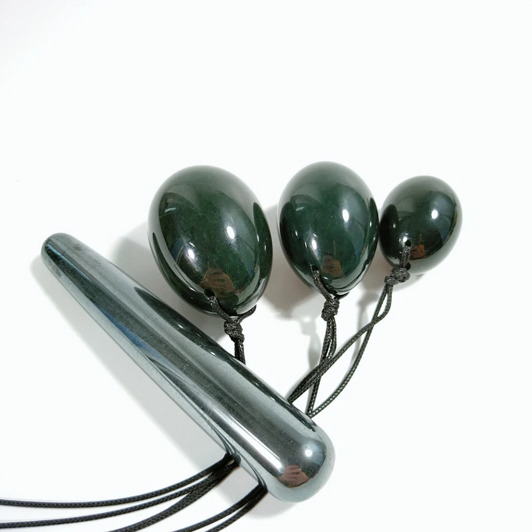DIY Natural Gemstone Jade a Set of Nephrite Jade Yoni Eggs With Terahertz Wand for Vaginal Exercise With Box Natural Gemstone