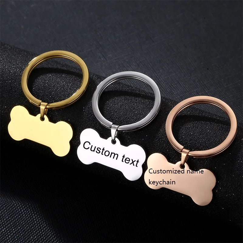 DIY Mirror Polished Stainless Steel Cheap Personalized Customized Name Logo Dog Bone Pendant Keychain