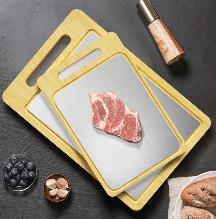 Bridge Double-Sided Bamboo & Food-Grade 304 Stainless Steel Cutting Board 15.5"x11" 1.5cm Thick Easy to Clean Kitchen Tool