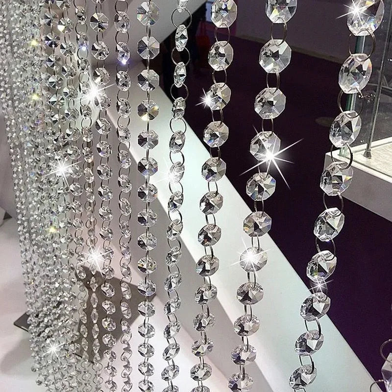 Home Hotel Restaurant Shop Decoration Transparent Polished K9 Optical Crystal Irregular Beads 1 Metre Beaded Garland Custom