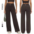 High Quality Women Mid Waist Solid Stretchy Wide Leg Breathable Lightweight Full Length Yoga Pants with Pockets
