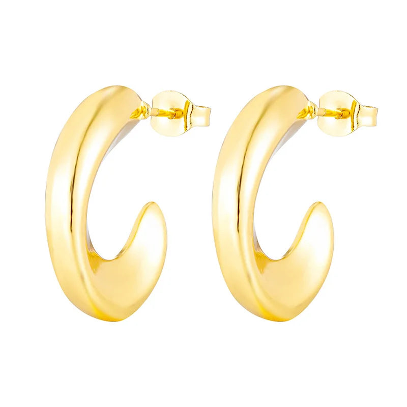 Chunky Stainless Steel Gold Plated Stud Earrings High Quality Jewelry Vintage Design Jewelry for Women Party Wedding Gift