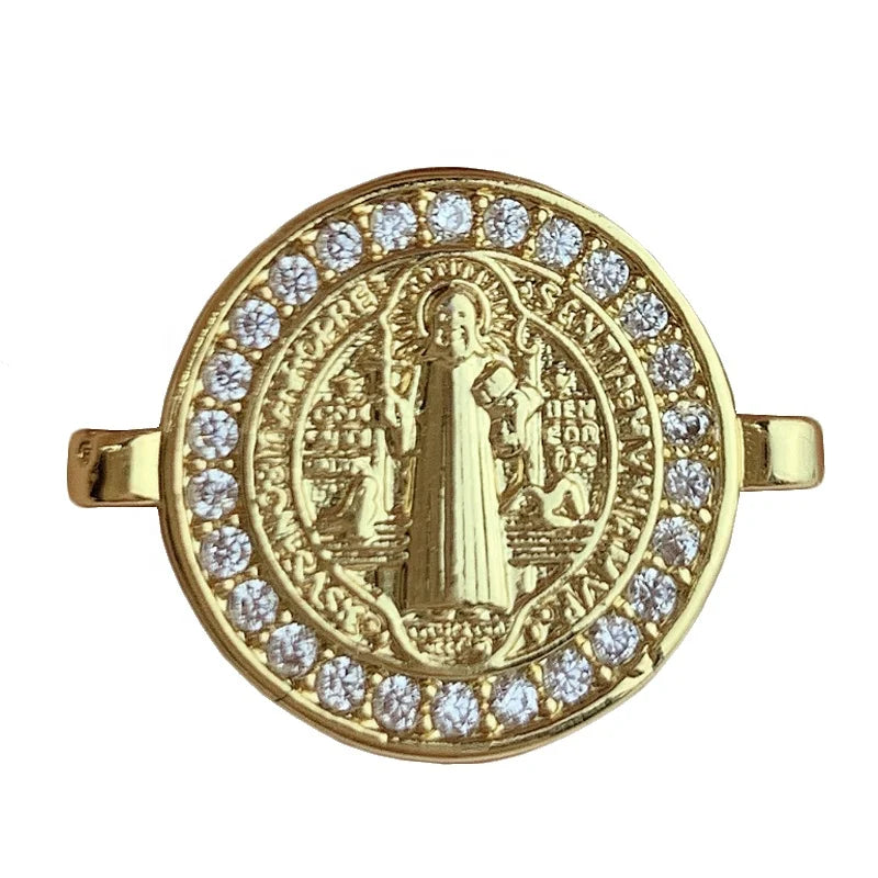 Gold Plated Zircon Alloy Religious Saint Benedict Jesus Cross Pendant Charms Jewelry Accessories