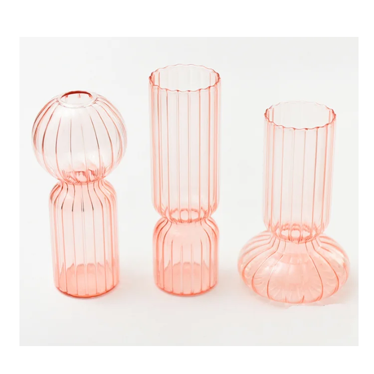 Nordic Creative Striped Bubble Vase Hand Blown Colored Cylinder Flower Arrangements Glass Flower Vases for Home Decoration