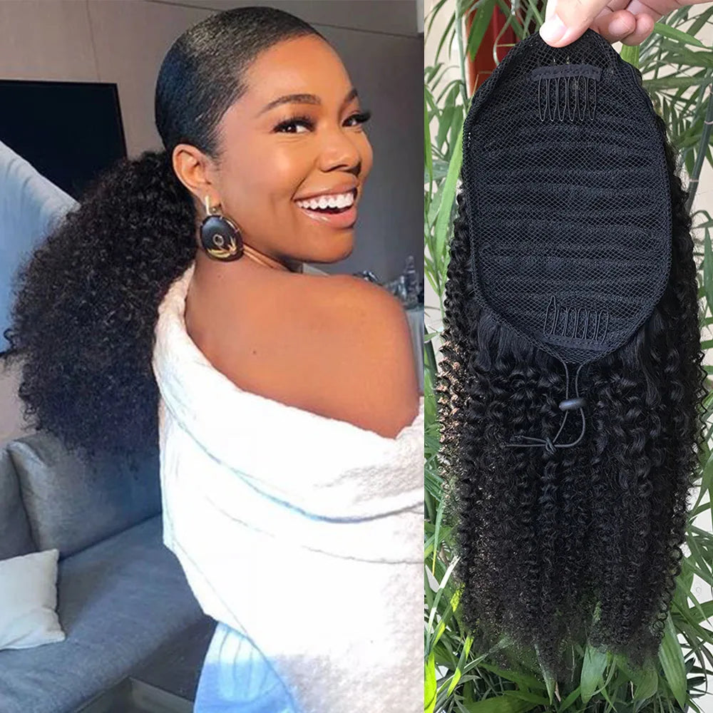 12A Wholesale Afro Kinky Brazilian Human Hair Ponytail 100% Human Hair Drawstring Curly Human Hair Ponytail Extension on Sale
