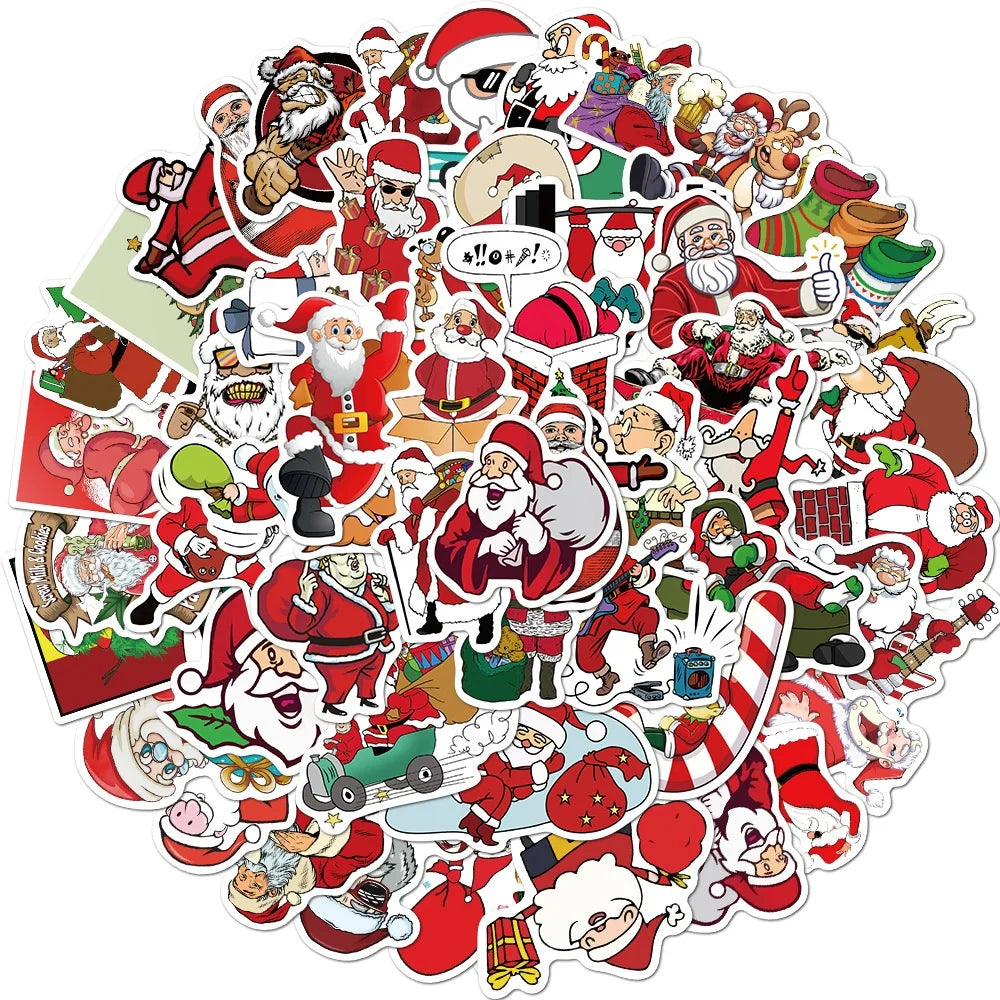 50Pcs New Style Funny Christmas Festival Winter Red Sticker for Children Promotion Gift Home Wall Car Decor Luggage Stickers