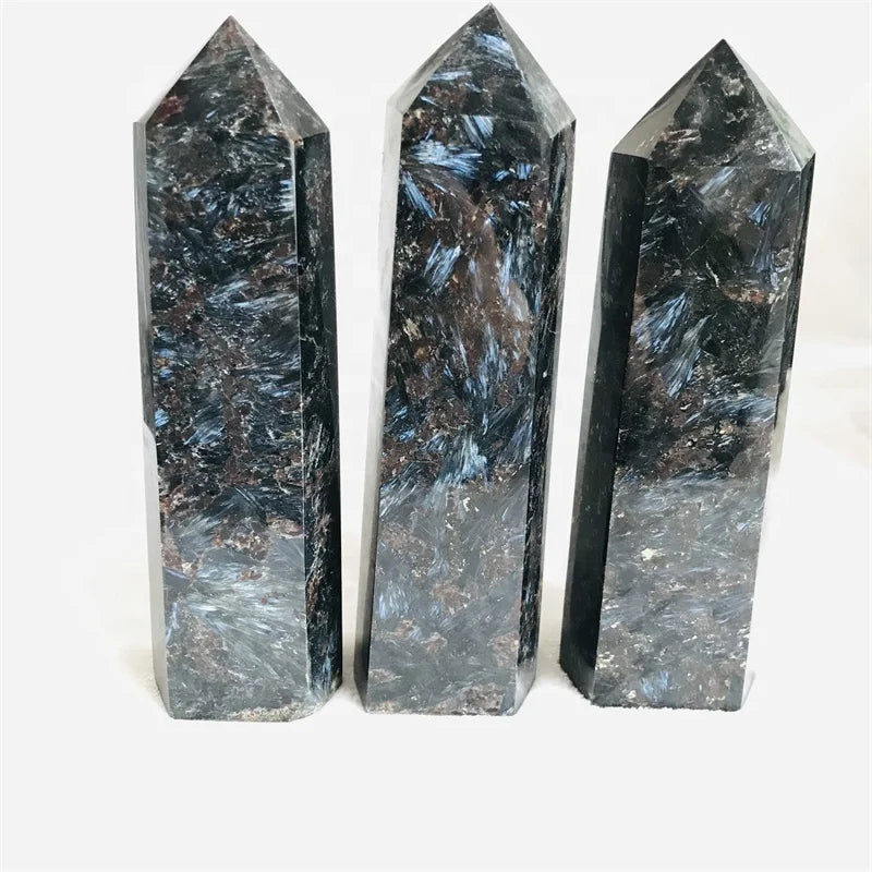 Wholesale Natural Quartz Arfvedsonite Crystal Astrophyllite Tower Fireworks Stone Points for Fengshui Decoration