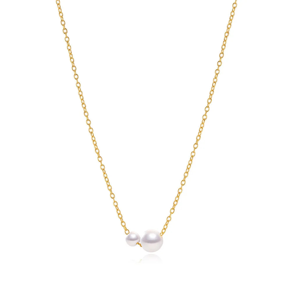 JOYFFO Minimalist 2-Pearl Freshwater Pearl Necklace Bridesmaid Gift Daily Wear Sterling Silver with Quartz Quartz Necklace