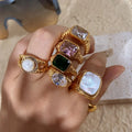 SC Fashion Statement 18K Gold Stainless Steel Signet Chunky Rings Women Dainty Inlaid CZ Diamond Pearl Gemstone Wedding Rings