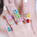 Hot Sale S925 Sterling Silver High Carbon Diamond Ring Luxury Ice Flower Cut Zircon 8*11 Colored Gemstone Ladies Ring