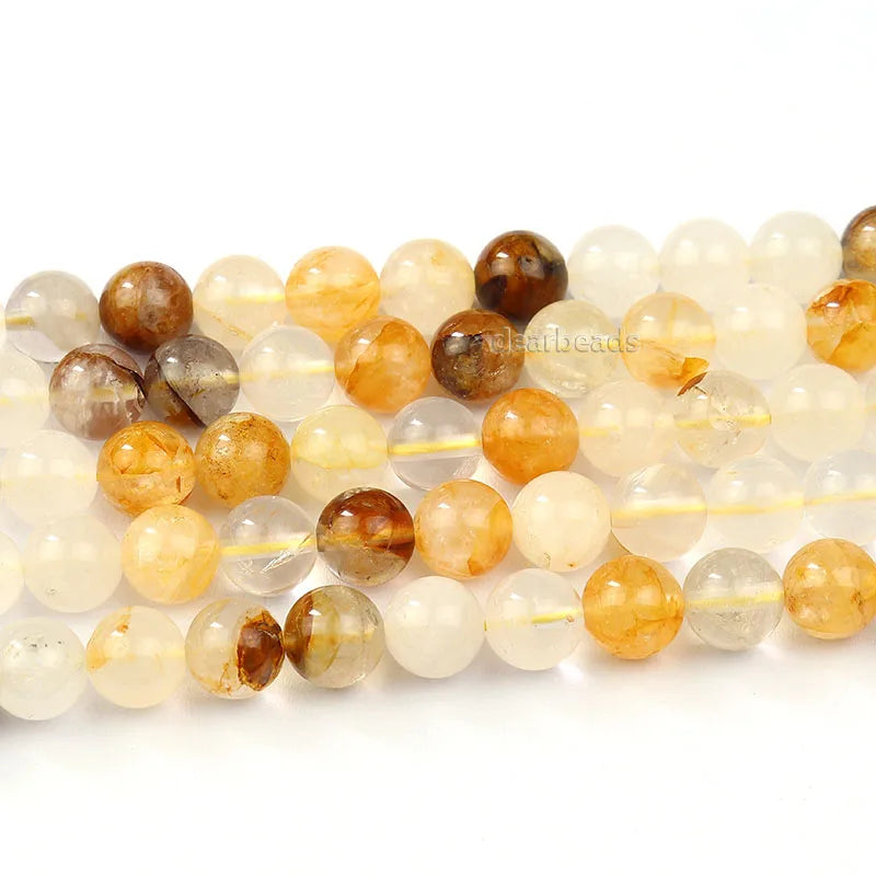 Natural Brazilian Golden Healer Quartz Crystal Bead Yellow Hematoid Quartz Beads Strand for Jewelry Making 6mm 8mm 10mm 38CM