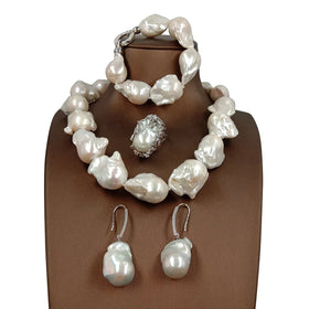 Good Quality Natural Baroque Pearl Jewelry Set18 Inch Necklace Bracelet 925 Silver Earringbiggest Baroque Pearl Set