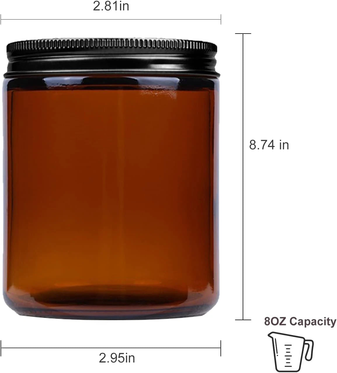 Empty 8oz 250ml Amber Glass Candle Holders Lanterns and Candle Jars with Metal Lids and Kraft Labels for Making Candles