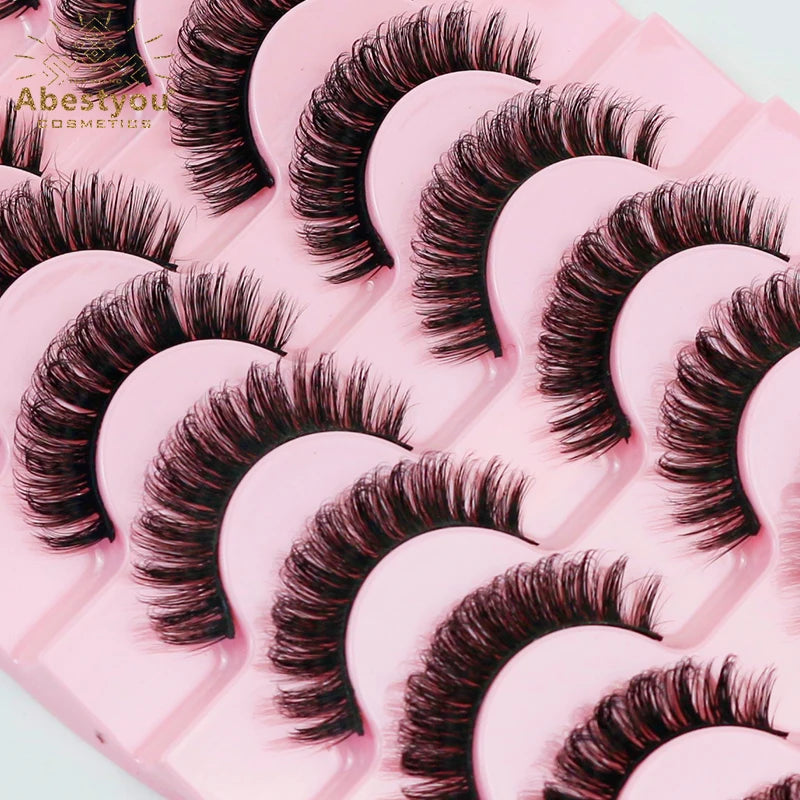 Abestyou 10 Pairs Trays Thick Natural Long Wispy Russia Style 3d Lashes Faux Mink Volume Eyelash Extension Tools Set Wholesale