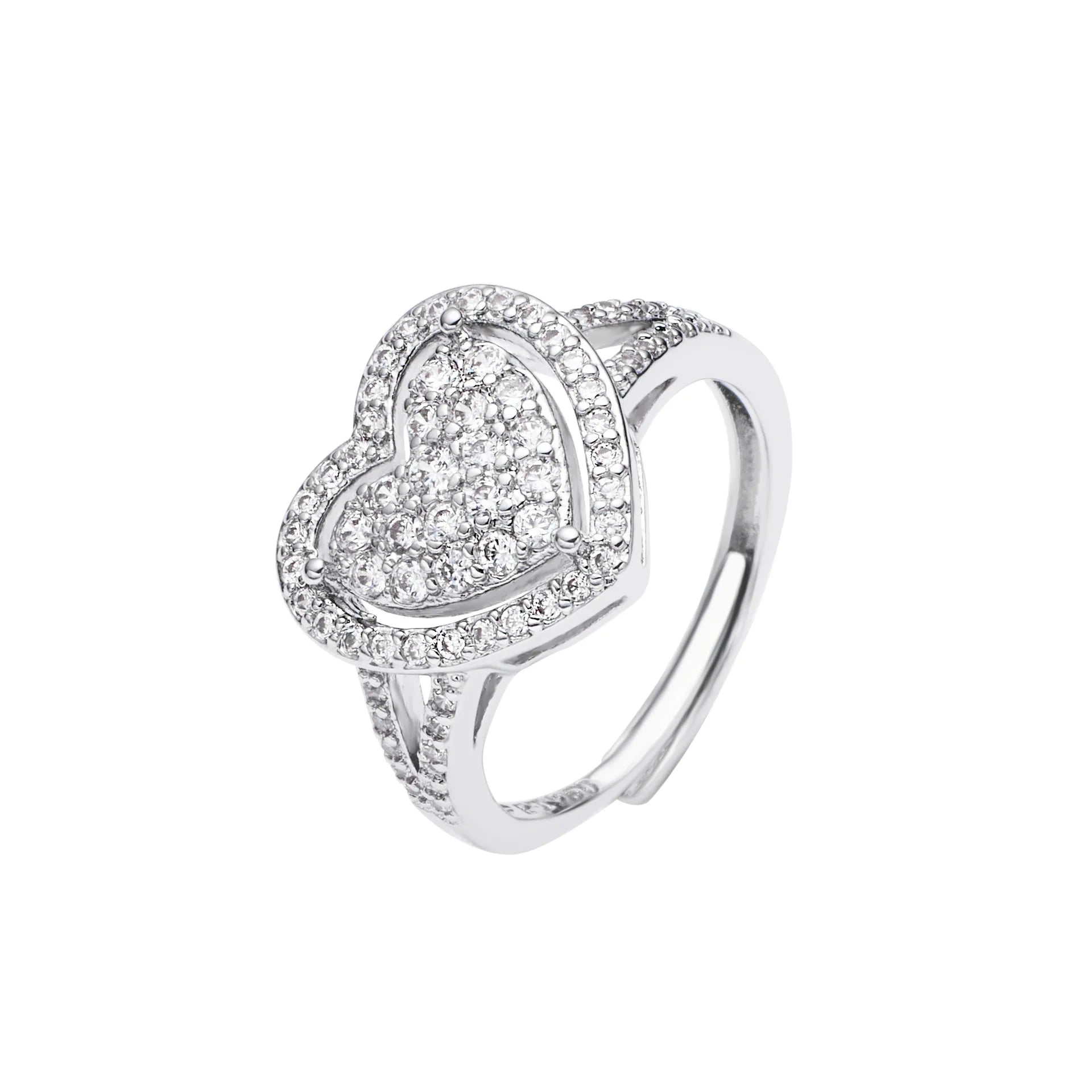 Luxury Silver Plated Wedding Ring for Women Heart Shape Full Diamond Moissanite Diamond Zircon Ring Engagement Finger Ring