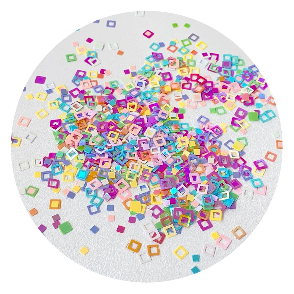 Mixed Color Bright Sequins Hollowed Square Shape Glitter Craft for Party Garment Nail Art Accessories