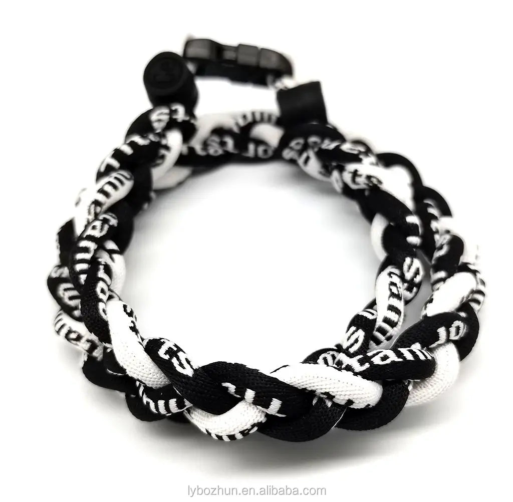 Wholesale Braided Black and White Baseball Necklace Titanium Rope Braided Sport 3 Rope Necklace