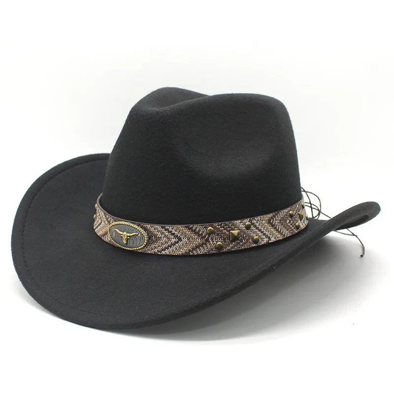 Wholesale Ethnic Striped Style Jazz Hat Western Cowboy Bowler Hat Felt