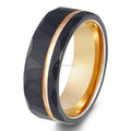POYA Unisex Hammered Black Tungsten Ring With Rose Gold Strip  Classic Wedding Band for Engagement Anniversary Gift