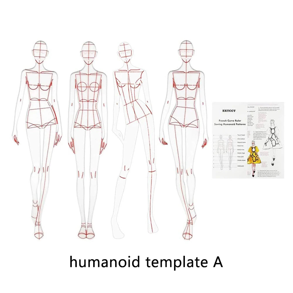4 Models Fashion Ruler Fashion Line Drawing Human Dynamic Template Clothing Measuring Curve Rulers Pattern Paper Draft Drawings