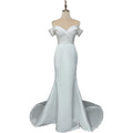 8441# Elegant Sleeveless Sweep Train Matte Satin Wedding Dress Mermaid Strapless Backless Deep V-Neck Bridal Gown for Plus Size
