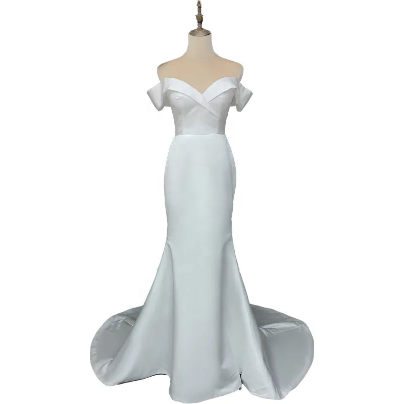 8441# Elegant Sleeveless Sweep Train Matte Satin Wedding Dress Mermaid Strapless Backless Deep V-Neck Bridal Gown for Plus Size