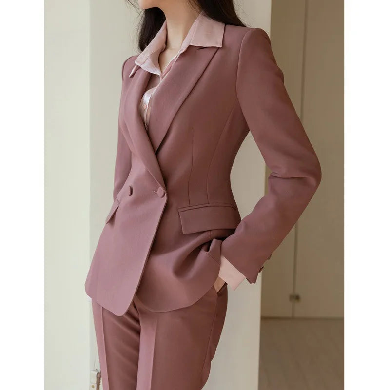 S-XL Suit Fashion Set Autumn New Commuter Professional Coat+Two Piece Suit Capris Set