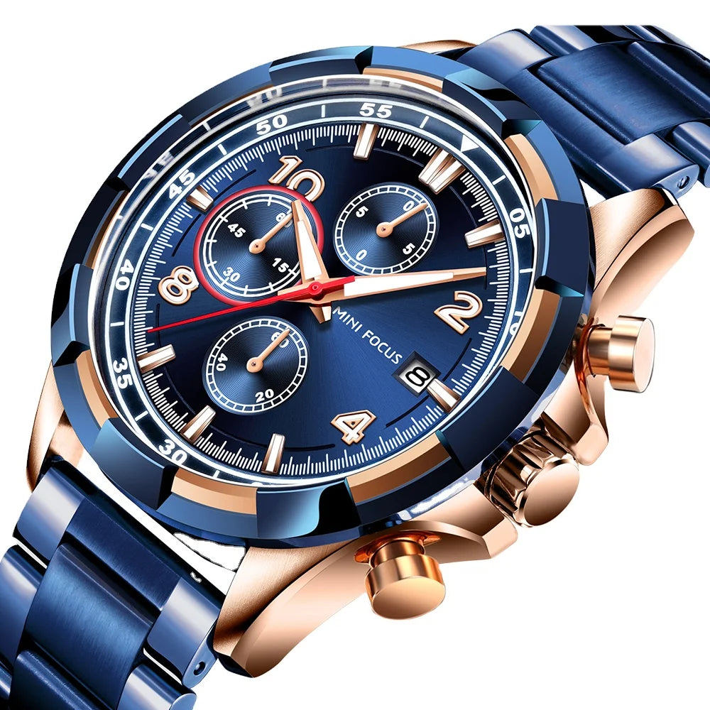 MINI FOCUS 0198 G Watches Mens Quartz Chronograph Wristwatches Top New Luxury Waterproof Calendar Watches Wrist Reloj Hombre