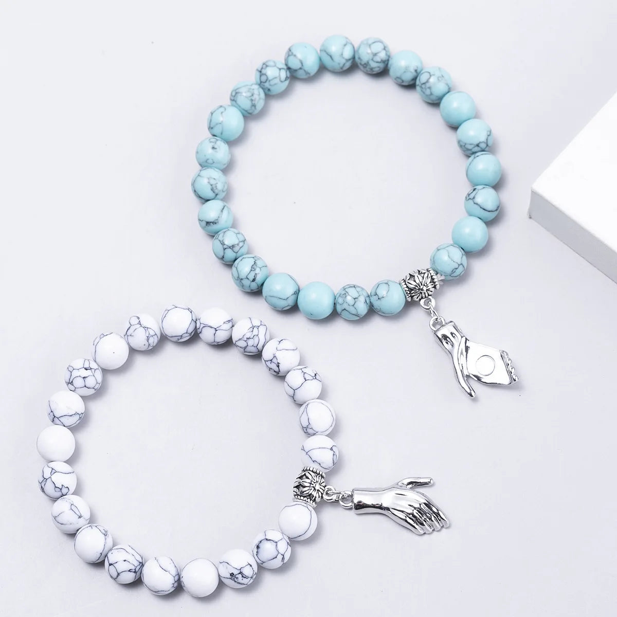 New Arrival 2-Pcs Set Diamond Natural Stone Distance Heart Magnet Beads Valentine's Day Couple Bracelets Lovers Bangle Type Gift
