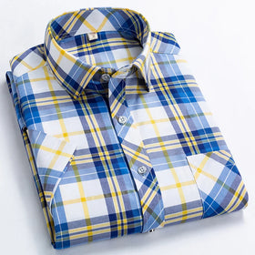 Beach Shirt Men's Short Sleeved Cotton Shirt Plaid Casual Short Sleeved Shirt