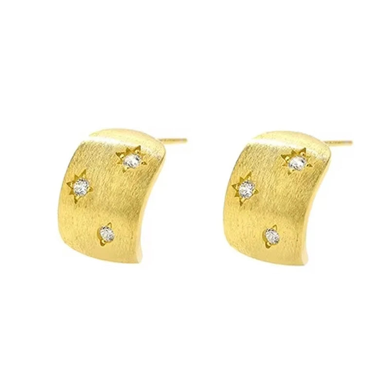 Factory Wholesale 925 Sterling Silver Designer Jewelry 18k Gold Zircon Star c Shape Vintage Stud Earrings for Women