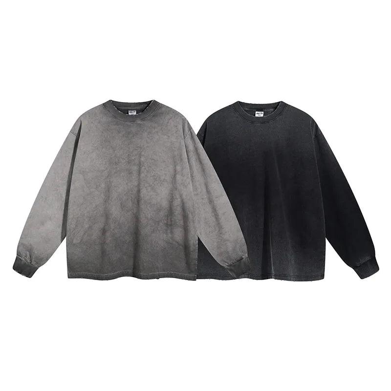 275gsm 100% Cotton Anti Wash Sweatshirt Distressed Longsleeve Vintage Sweatshirt Blank Pullover Sweatshirt for Men