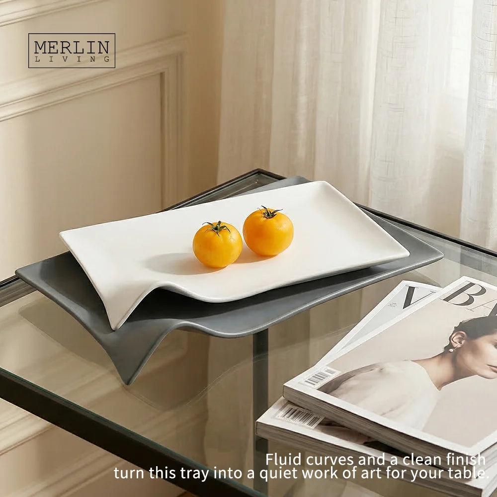 Merlin Living Rectangle Chic Series All Plain Grey Tableware Nordic Ceramic Dinnerware Sets Ceramic Decor for Home Decor Luxury
