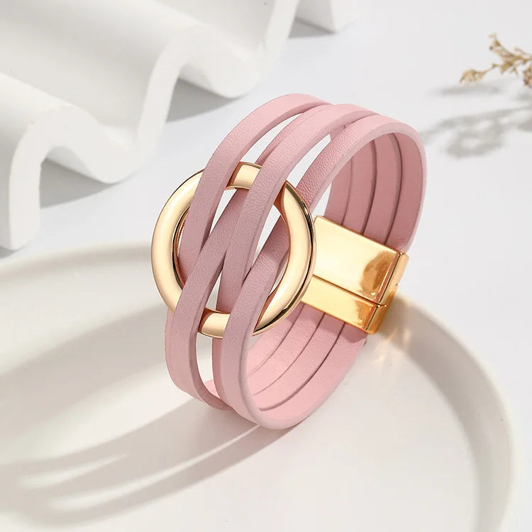 Cross-border New Punk Bracelet Simple Temperament Leather Bracelet Magnetic Fashion Multi-layer Leather Cuff Bracelet Women
