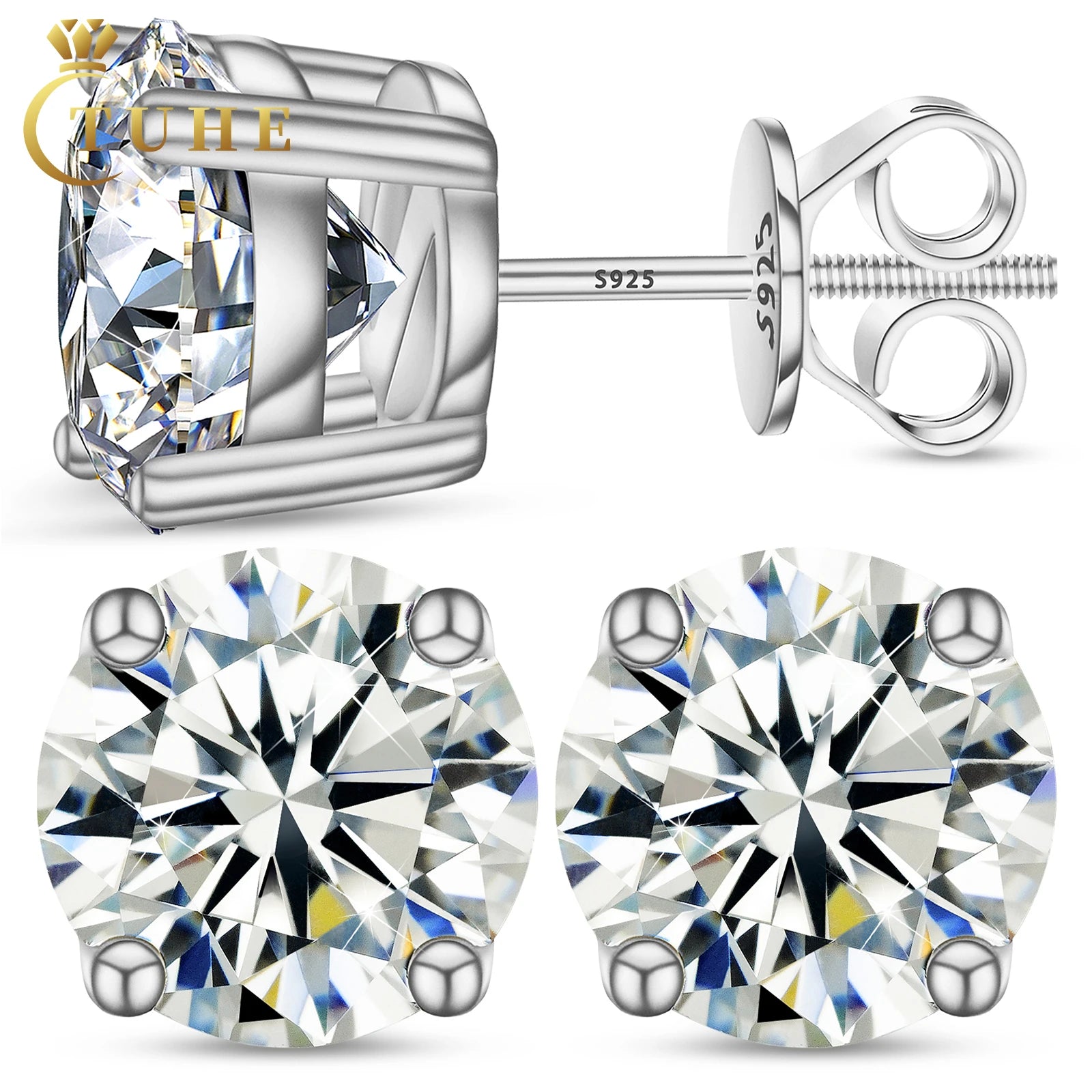 USA Warehouse Fine Jewelry 18K Gold Plated 925 Sterling Silver 4 Claws Setting VVS Moissanite Diamond Luxury Stud Earrings
