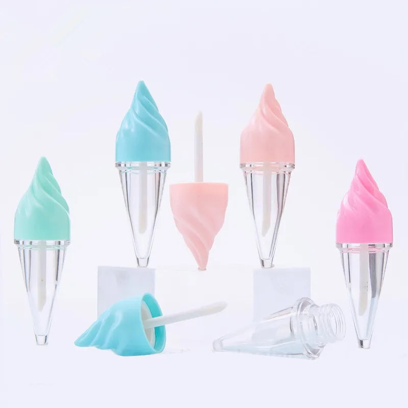 5ml - 8ml Ice Cream Cone Shape Plastic Lip Gloss Tube 5g Lip Gloss Container with Wandice Cream Lipstick