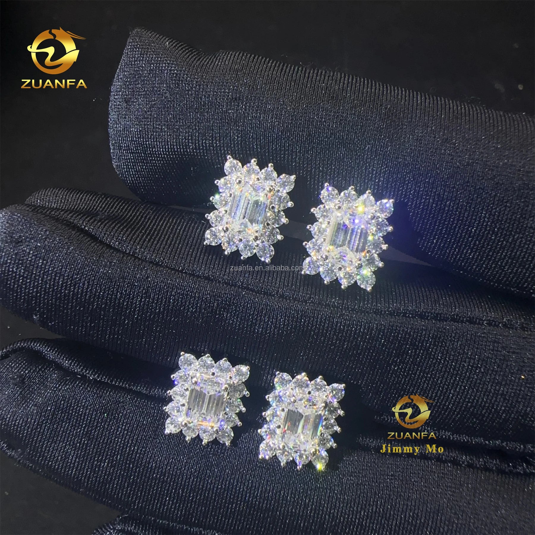 Unique Design Luxury Style Iced Out Hip Hop Man Stud Earrings Baguette Moissanite Diamond Screw Back Stud Earring 925 Silver