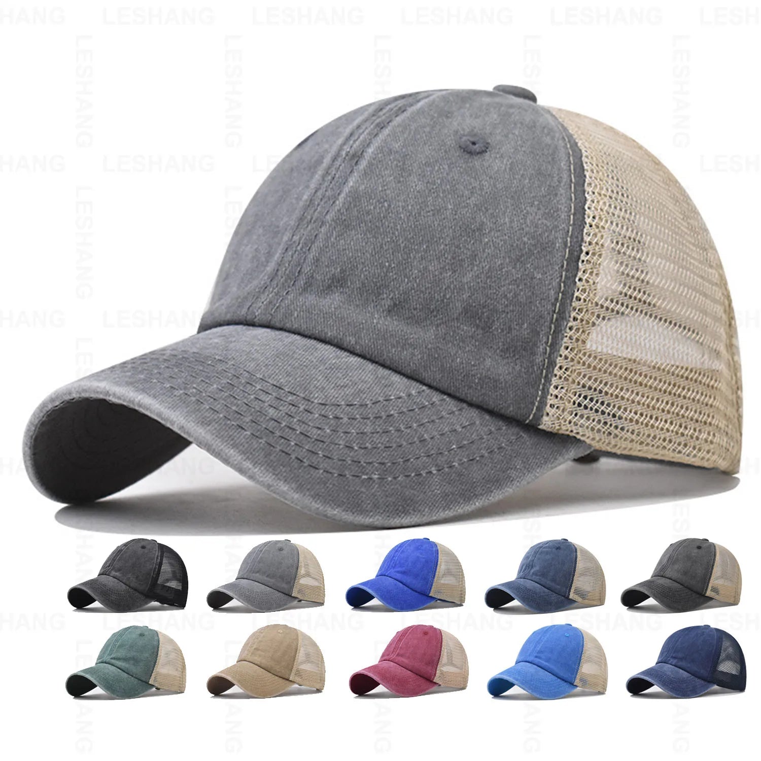 Hot Sale Custom Embroidery Logo New Model Mesh Blank 6 Panel Vintage Mesh Baseball Caps Washed Distressed Trucker Hats