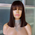 Joywigs Brazilian Half Lace Virgin Human Hair Wig 12in 130% Density G03 Color Short Length Straight Styles Swiss Lace
