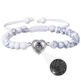 Fashion 100 Languages I Love You Bracelet Pink Beaded Bracelet Crystal Frosted Stone Heart Projection Stone Bracelet