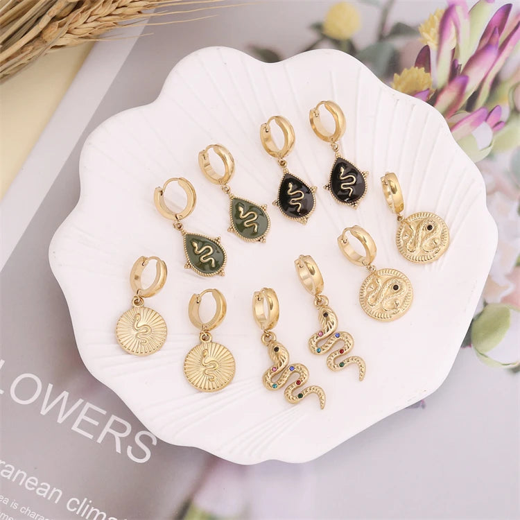 Women's 18K Gold Plated Snake Shape Hoop Earrings Stainless Steel Fashion Jewelry with Personality