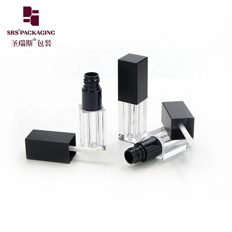 3 ml Empty Black Top Lip Gloss Packaging Containers Transparent Tube With Wand