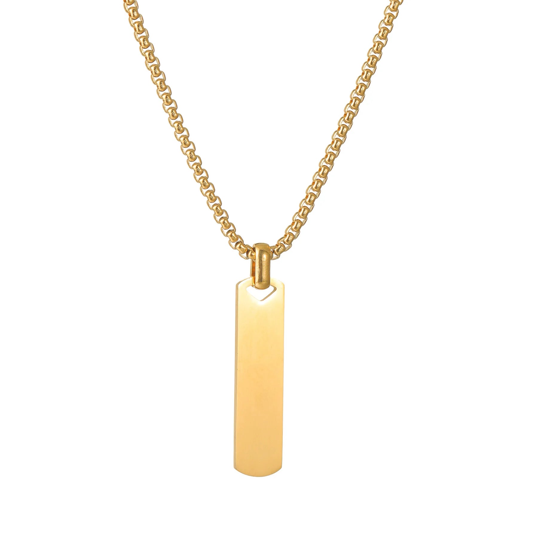 Custom Engravable Vertical Bar Necklace 18K Vacuum Gold Plated Stainless Steel Personalized Pendant Jewelry for Men