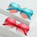 Heart-Shaped Sunglasses with Color Lenses One-Piece Rimless Dazzling Color Sun Glasses UV400