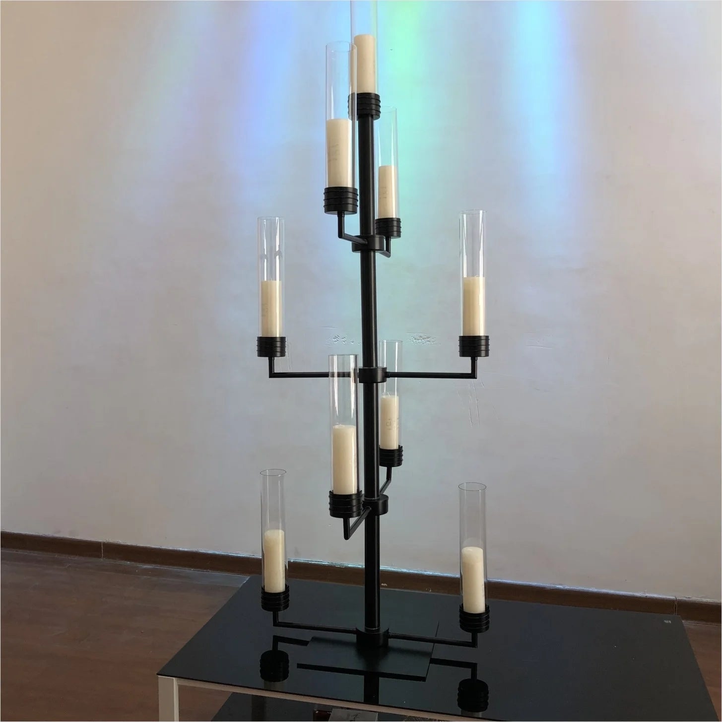 New Design 9 Arms Tall Black Candle Holder  for Wedding Centerpieces